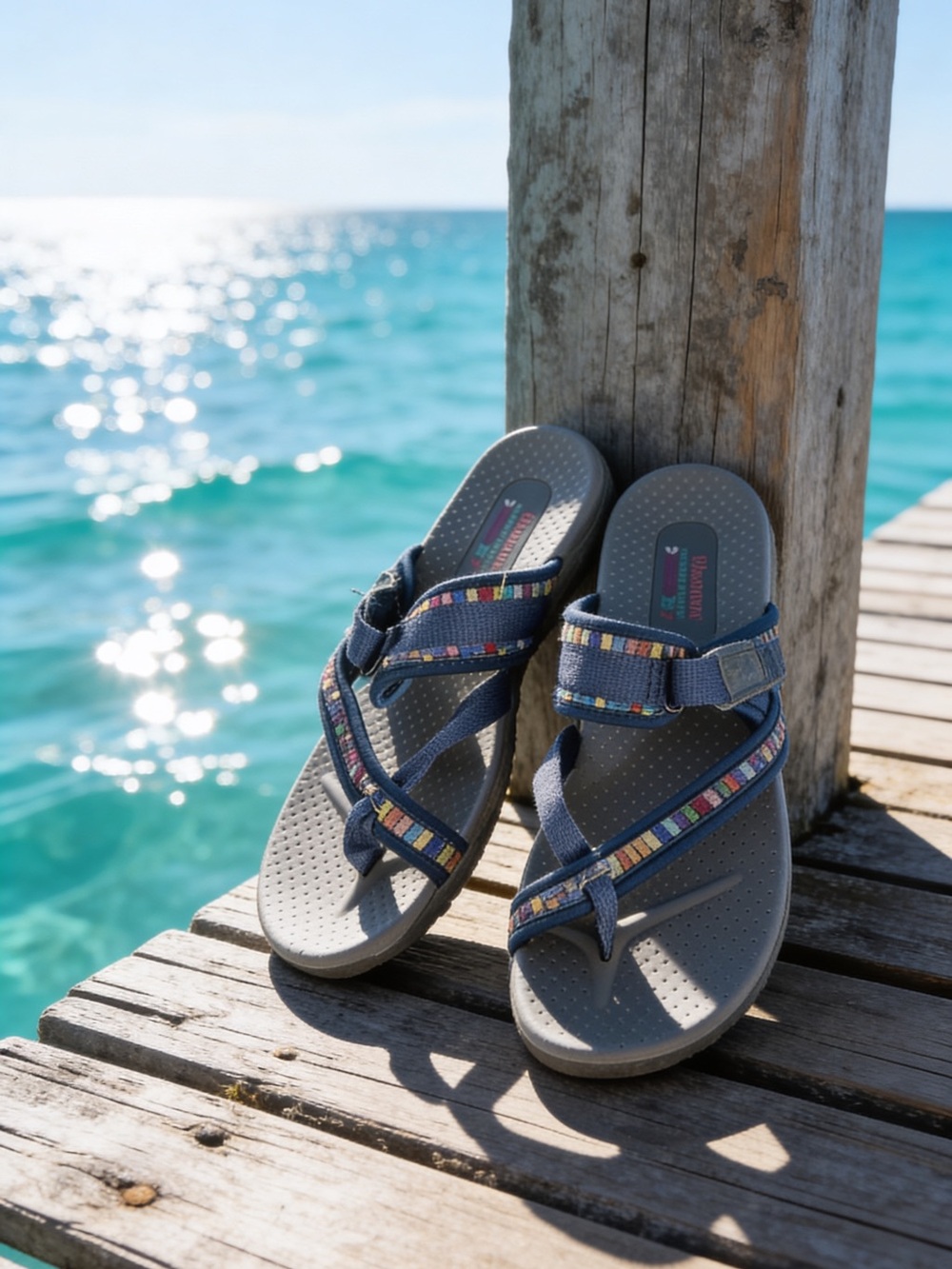 Skechers Navy Sport Sandals with Multicolor Stripe Accents